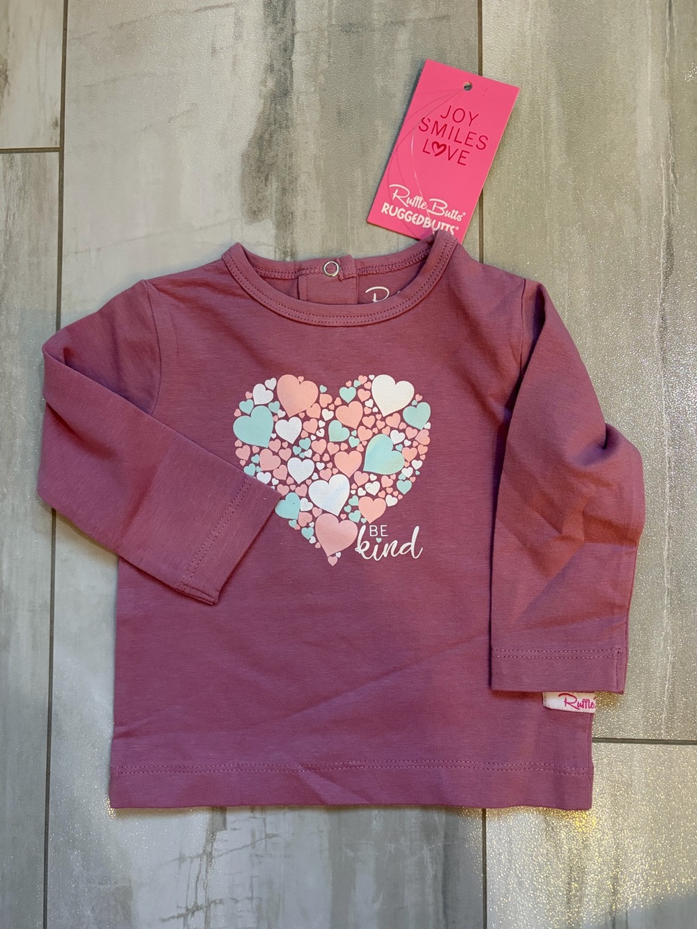 NWT RuffleButts Purple Be Kind Heart Graphic Long Sleeve T-Shirt Girls 3-6M